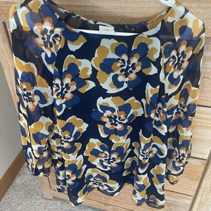 CAbi Blue and Mustard Top Size M